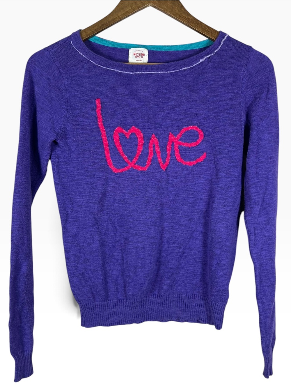 Mossimo LOVE Sweater Womens XS Purple Twee 2010s Y2K Indie Sleeze Dopamine